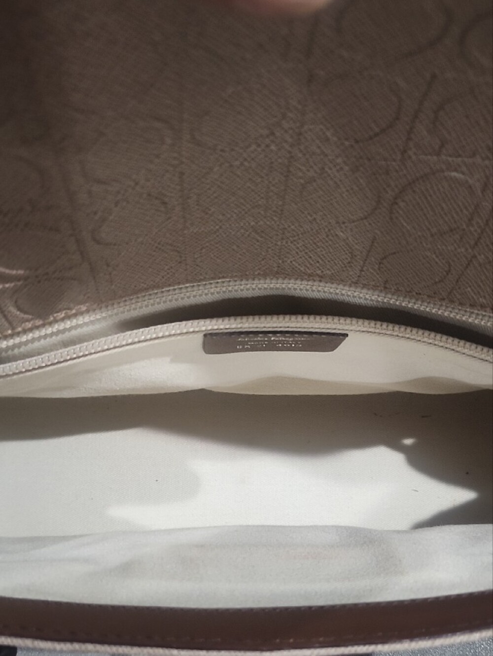Salvatore Ferragamo Beige Monogram Satchel with Brown Leather Trim - Picture 9 of 10